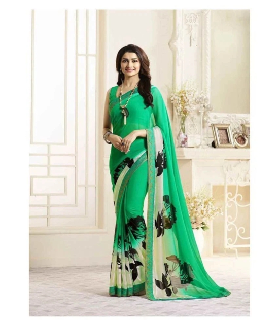 Gazal Fashions - Green Georgette Saree With Blouse Piece (Pack of 1)