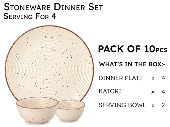 Handcrafted Stoneware Ceramic Dinner Set, 10 Pieces Dish Set Serving for 4, Microwave and Dishwasher Safe, Bone-ash Free, Crockery Set for Dining and Gifting, Beige