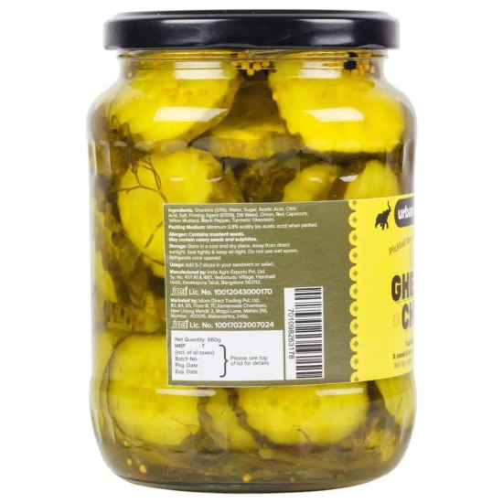 Urban Platter Gherkin Chips, 680g [ Tangy & Sweet. Perfect Topping for Burgers & Sandwiches ]