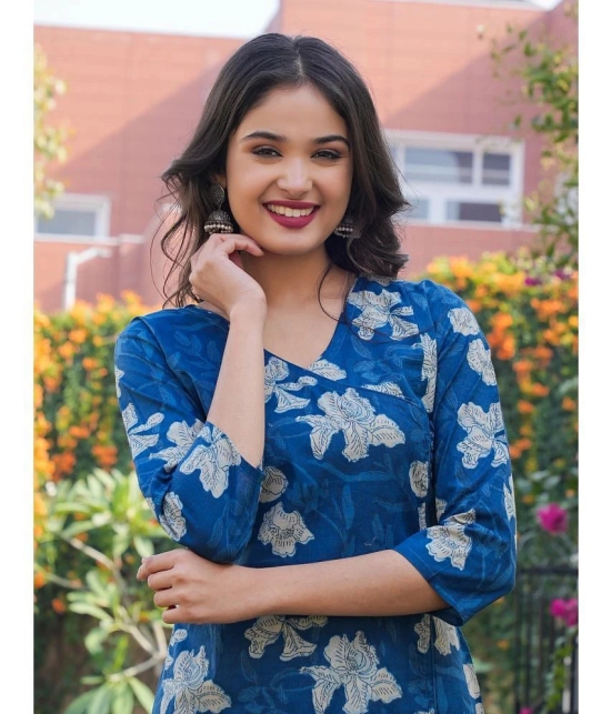 Vbuyz Cotton Printed Angrakha Womens Kurti - Blue ( Pack of 1 ) - None