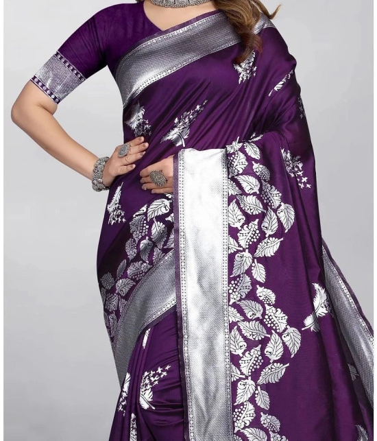 Gazal Fashions - Purple Banarasi Silk Saree With Blouse Piece ( Pack of 1 ) - Purple