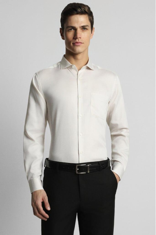 Men Cream Regular Fit Formal Full Sleeves Formal Shirt