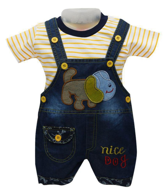 Zadmus Unisex Top and Dungaree Set Denim, Yellow - 0-6 Months