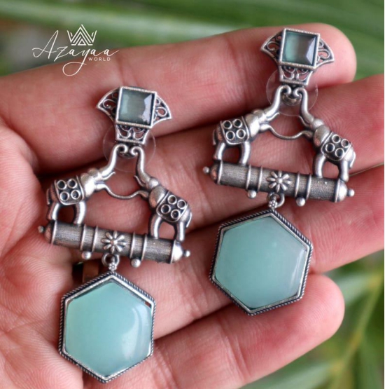 Azayaa World Mint Elephant pair hexagon earring