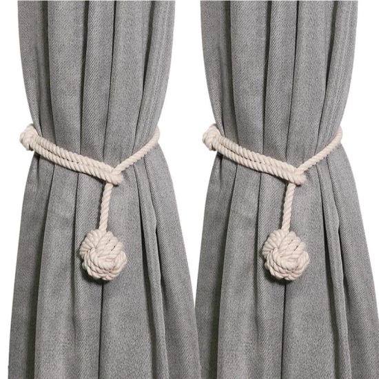 Esselkay Handmade Rope Curtain Tiebacks Curtain Ropes Holdbacks, Rural Decorative Knot Ball Cord Drapery Holdbacks Curtain Tiebacks Holder Boho Curtain Tie Customized (Cotton)