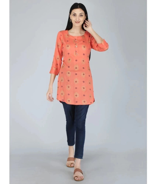 HIGHLIGHT FASHION EXPORT - Peach Rayon Womens Straight Kurti ( Pack of 1 ) - None