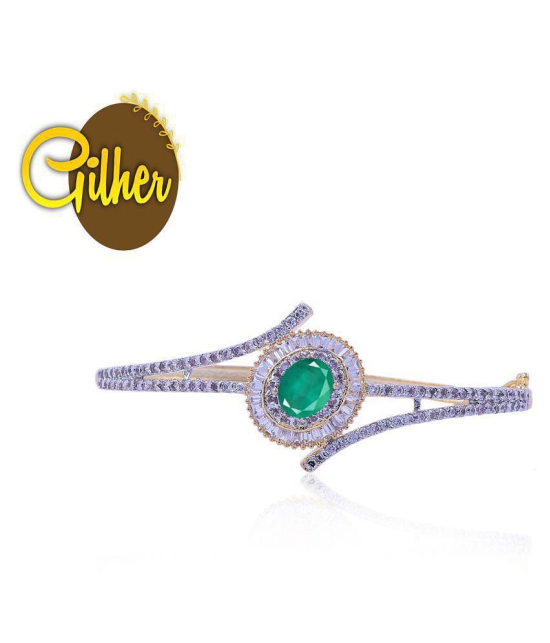 Gilher Fancy American Diamond Green Stone Bracelet With Side Open Lock For Women And Girls - None