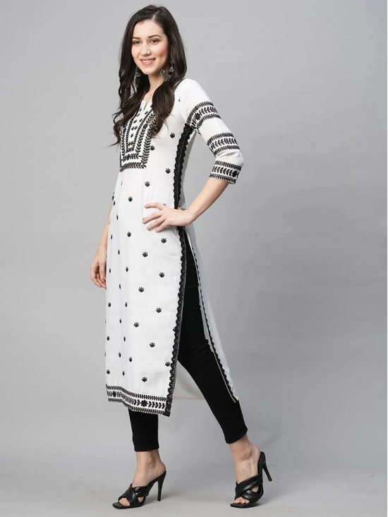 Kapadia Rayon Embroidered Straight Womens Kurti - White ( Pack of 1 ) - None