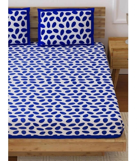 Frionkandy Cotton Queen Bed Sheet with Two Pillow Covers - Blue - Blue