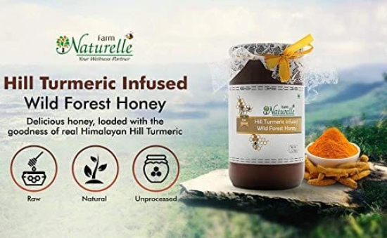 Farm Naturelle - Pure Turmeric Infused in Forest Honey |1.45kg and a Wooden Spoon | Raw Unprocessed Delicious and Ant-oxidant Honey | 100% Pure & Natural Ingredients Honey.