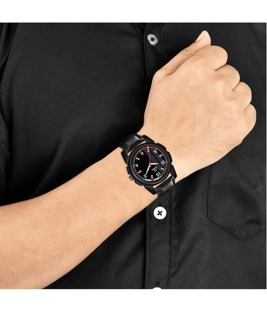 Septem Black Leather Analog Mens Watch