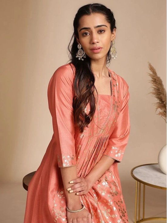 Janasya Silk Blend Embellished Anarkali Womens Kurti - Peach ( Pack of 1 ) - None