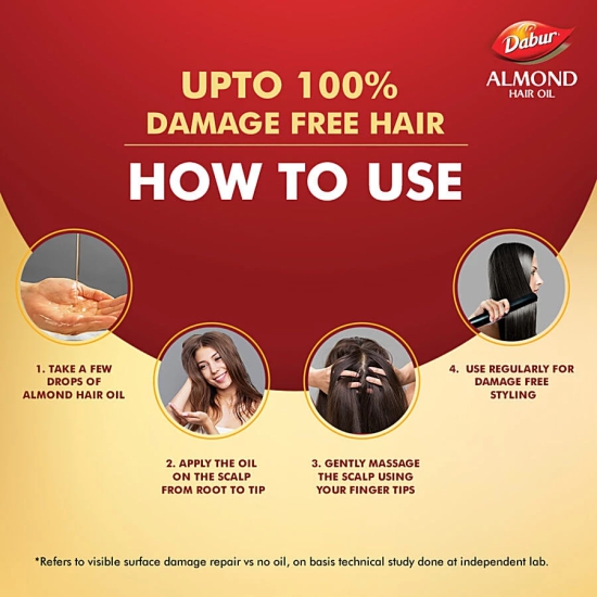 Dabur Almond Hair Oil - With Keratin Protein, Soya Protein & 10X Vitamin E, 485 Ml