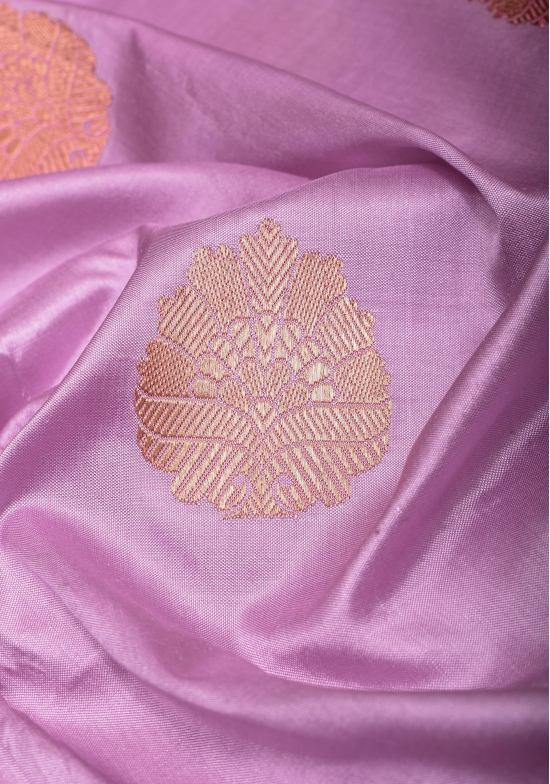 Thistle Banarasi Katan Silk Saree with Damask buttas and Rama Contrast | SILK MARK CERTIFIED