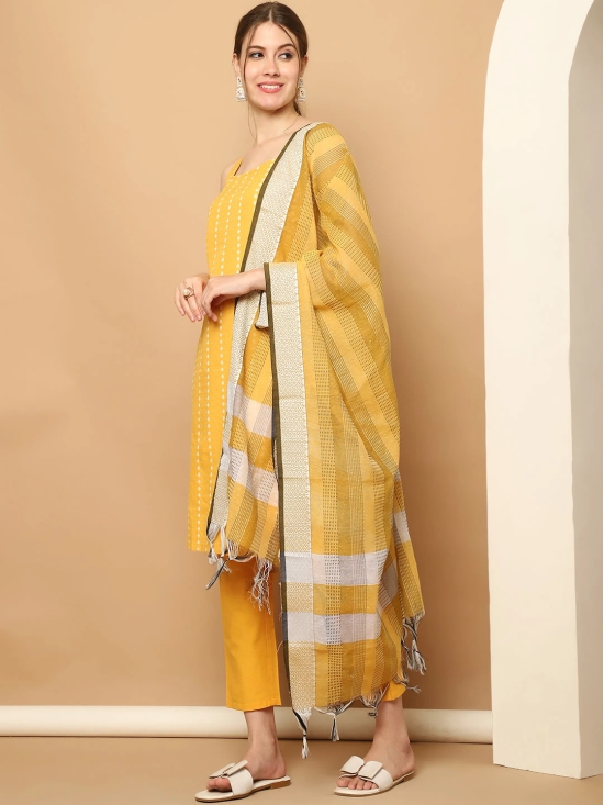 Yellow Dobby Kurta with pallazos dupatta set-S / Yellow