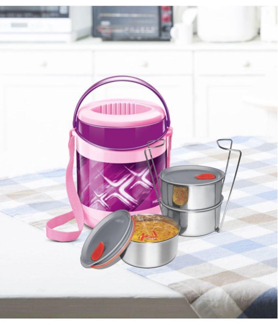 Milton Econa Deluxe 3 Insulated Stainless Steel Lunch Box, (3 Containers), 780 ml, Pink