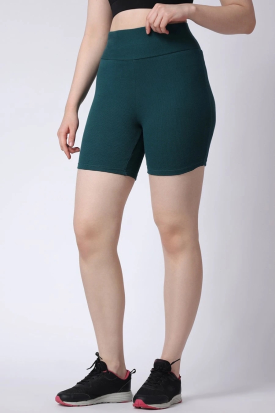 Womens Green Gym High Waist Shorts-S / Green