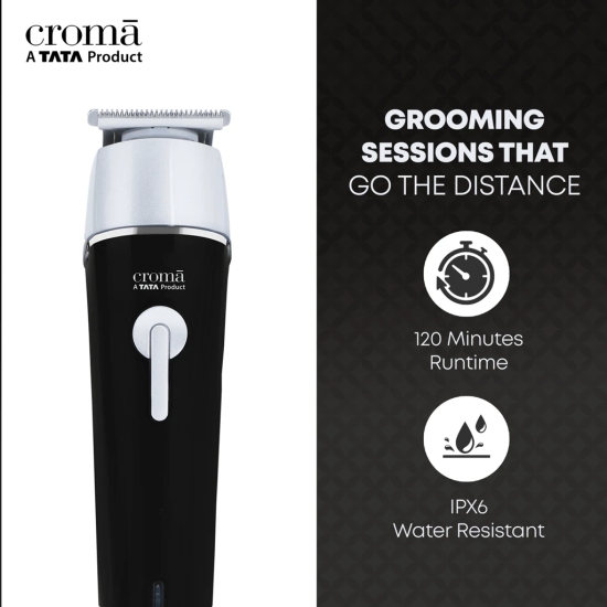 Croma 11-in-1 Rechargeable Cordless Grooming Kit for Nose, Ear, Eyebrow, Beard & Moustache for Men & Women (120min Runtime, Water Resistant, Black)