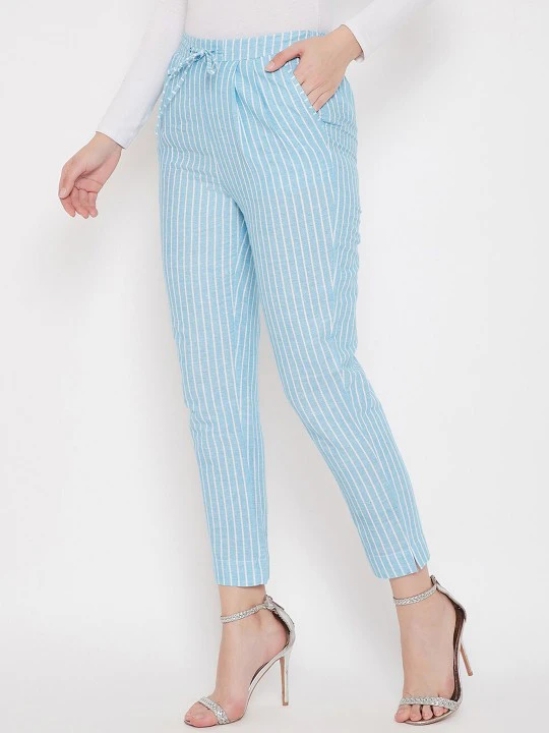 Women Blue Striped Smart Trousers