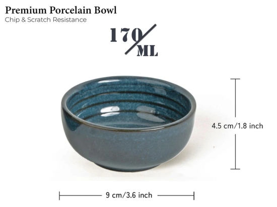 Chip Resistance Porcelain Bowls Set of 4 (180ml) for Serving Vegetable, Dal, Cereal, Mixing Bowl for Snack, Microwave and Dishwasher Safe, Perfect for Dining and Gifting, Sapphire Blue