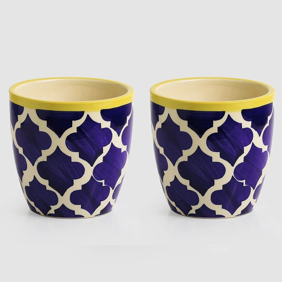 The Two Morocco Pod Handpainted Ceramic Planters (Set of 2)