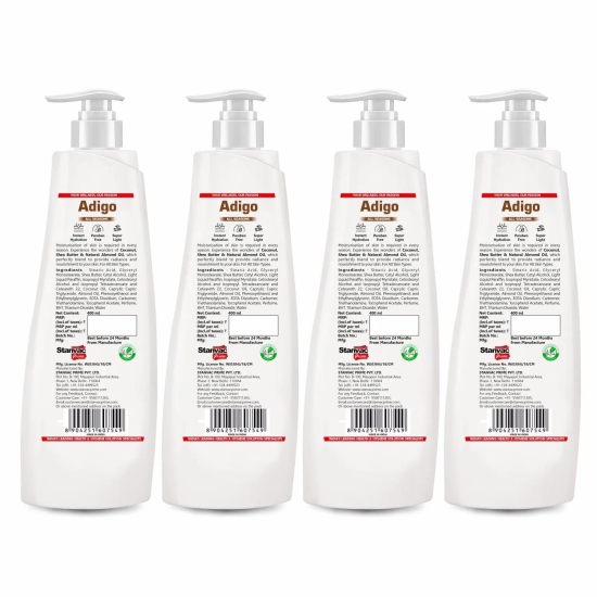 Adigo Body Lotion Coconut & Shea Butter For All Skin Type 400ml(Pack Of 4)