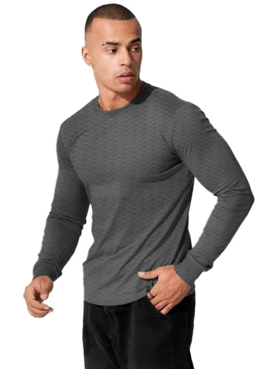 Leotude Cotton Blend Regular Fit Self Design Full Sleeves Mens T-Shirt - Grey ( Pack of 1 ) - None