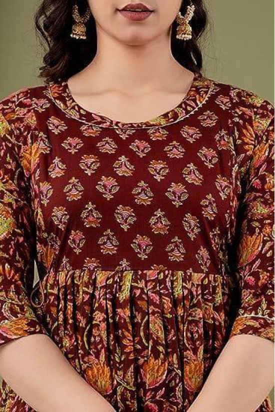 KASHVI Creation Women's Cotton Floral Printed Maternity Feeding Kurti -Maroon