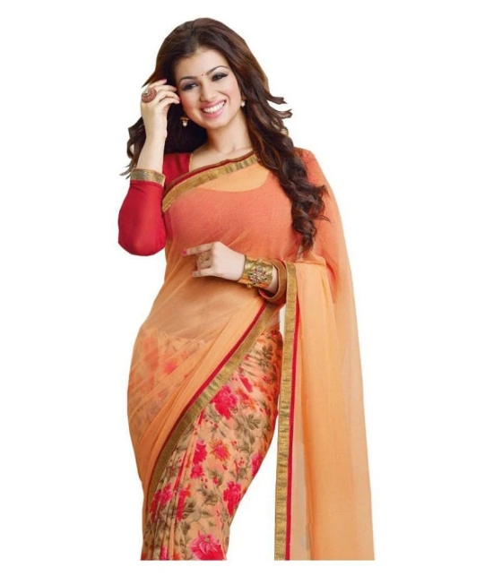 Gazal Fashions - Orange Chiffon Saree With Blouse Piece (Pack of 1)