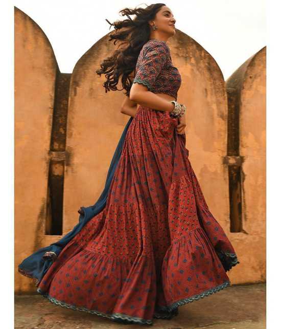 Janasya Maroon Cotton Straight Stitched Lehenga - 36