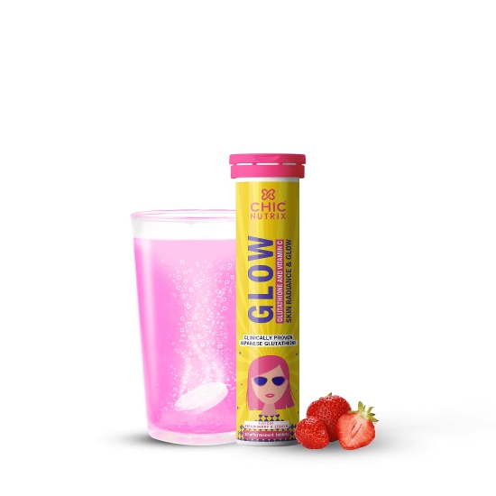 Chicnutrix Glow- 10 Effervescent Tablets 500mg Japanese Glutathione  Vit. C Antioxidants for clear glowing skin Sugar-free Strawberry-lemon flavour-Chicnutrix Glow- 10 Tablets| 500mg Japanese Glu