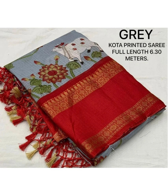 Bhuwal Fashion Jute Printed Saree With Blouse Piece - Grey ( Pack of 1 ) - Grey