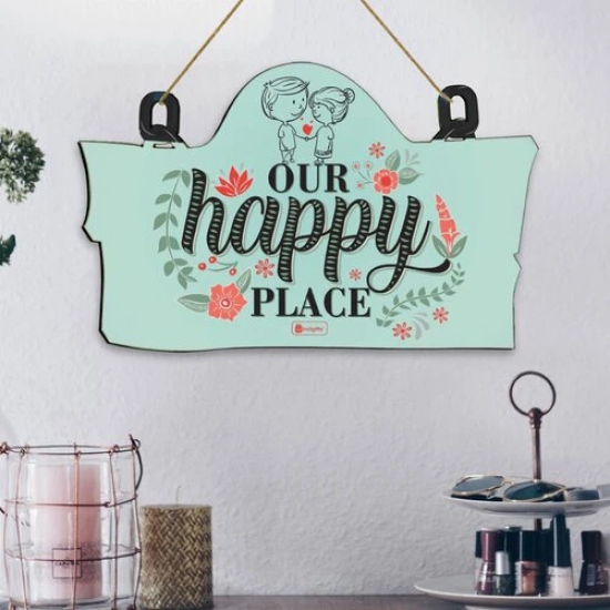 Indigifts Wooden Door Wall Hanging Valentine Gift for Girlfriend Boyfriend Couple You Are My Happy Place 11.05x7 Inch - Gift for Boyfriend, Gift for Girlfriend, Gift For Lover, Gifts For Couple