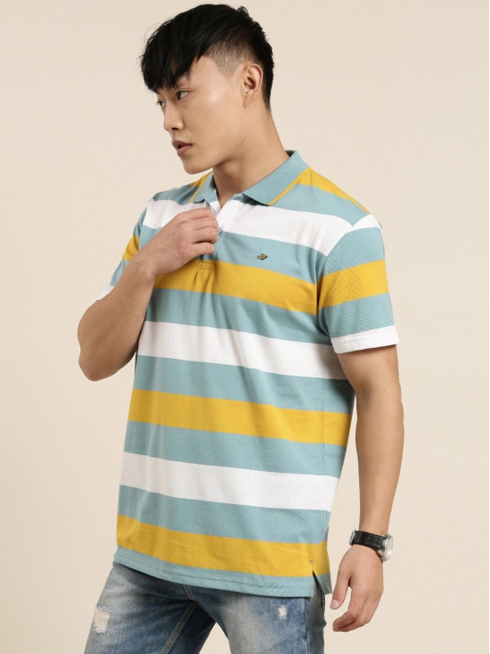 JOVEN Men Multicolor Striped Polo Collar T-Shirt-XL / Multicolor