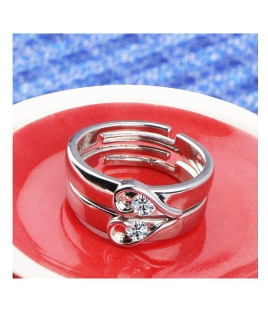 Silver Shine Silver Plated Solitaire Adjustable Couple ring for Men and Women,Couple ring for Girls and Boys-2 pieces - None