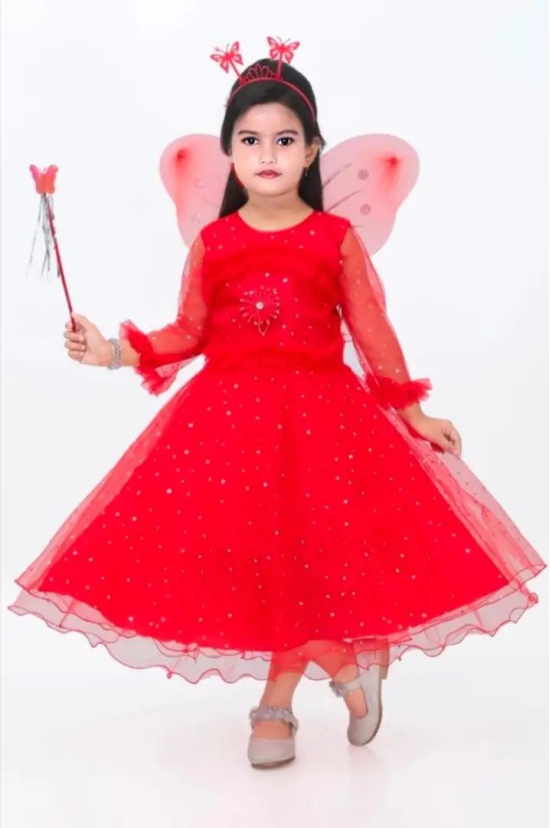 Girls Red Net Frocks  Dresses-9 - 10 Years