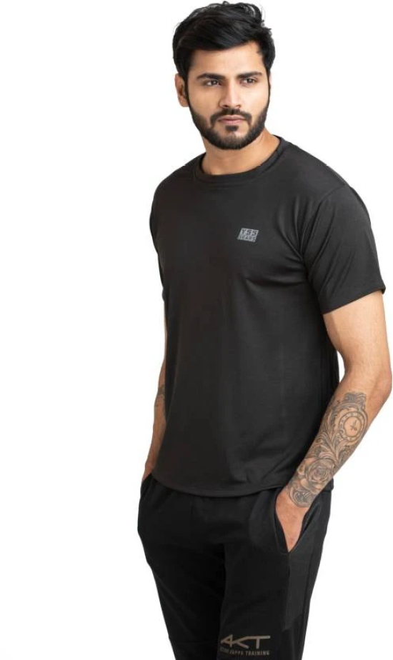 Men Solid Round Neck Polyester Black T-Shirt