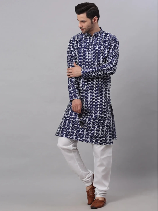 Jompers Men's Emroidered Kurta Payjama Sets-S / Navy-Blue