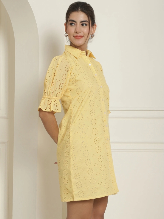 Embroidered Cotton  Dress for Women-S / Yellow