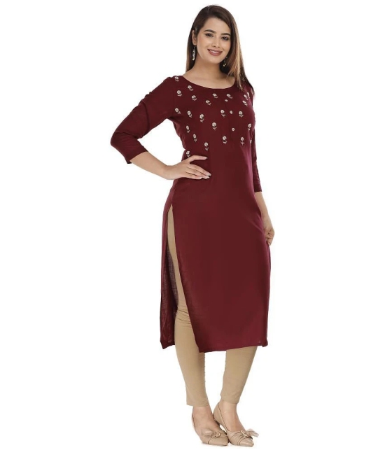 HIGHLIGHT FASHION EXPORT - Wine Rayon Womens Straight Kurti ( Pack of 1 ) - None