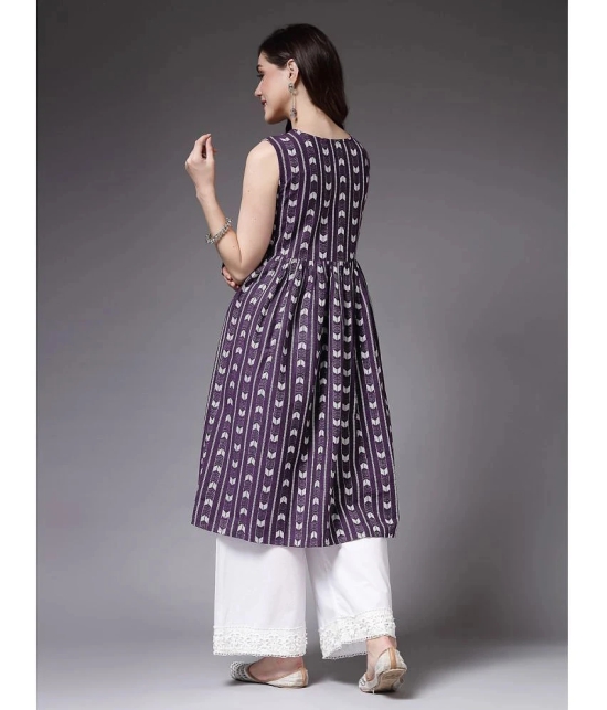 Stylum Cotton Blend Printed A-Line Womens Kurti - Purple ( Pack of 1 ) - None