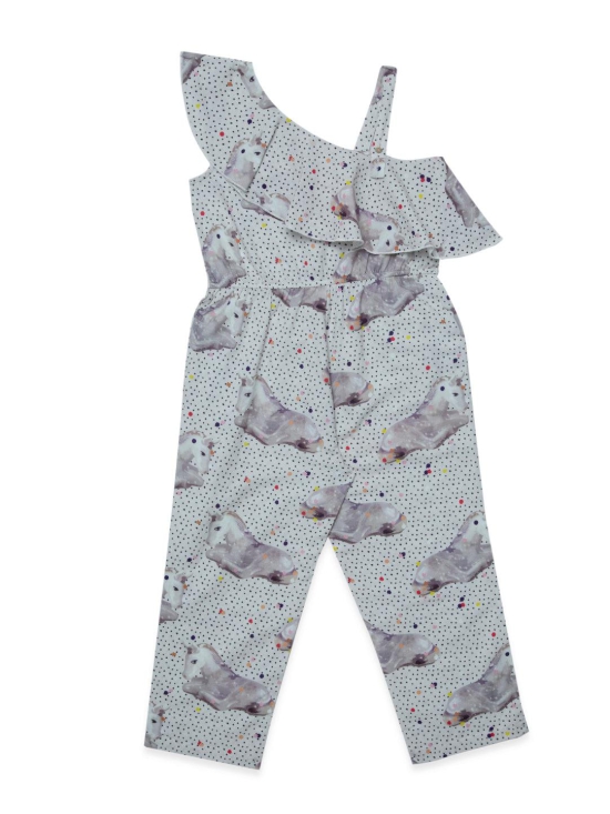 Hoop hippo Girls Sandprint Cotton Linen Jumpsuit-9-10 Years