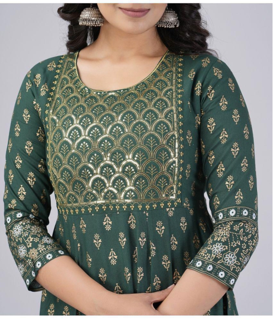 MAUKA Rayon Printed Kurti With Pants Womens Stitched Salwar Suit - Green ( Pack of 1 ) - None