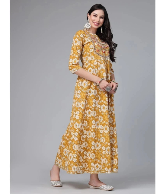 Stylum Cotton Printed Anarkali Womens Kurti - Mustard ( Pack of 1 ) - None