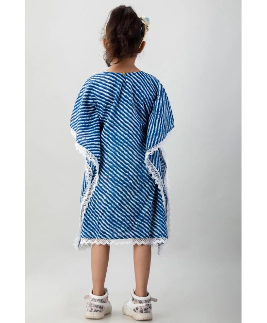 Blue and White Leheriya pattern Kaftan Dress-12-14 years