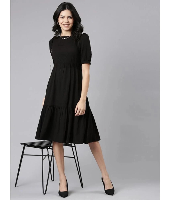 JASH CREATION Polyester Solid Knee Length Womens Fit & Flare Dress - Black ( Pack of 1 ) - None