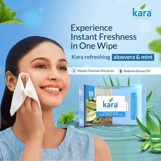 Kara Aloevera & Mint Oil Refreshing Facial Wipes Pack of 12  (10 Pulls)