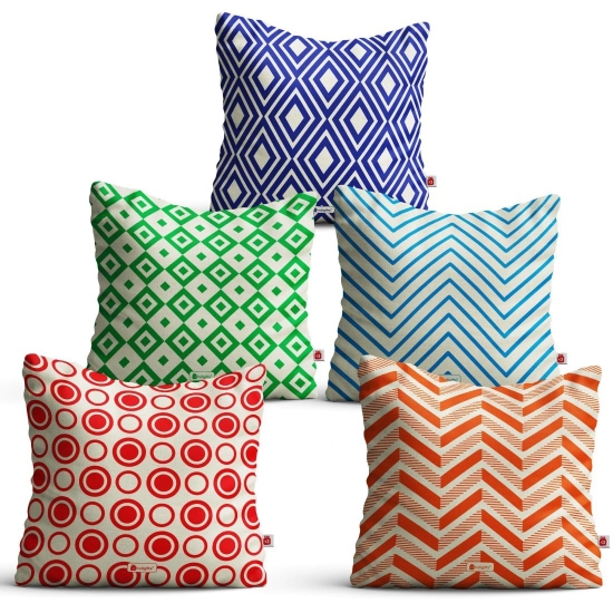 Indigifts Sofa Pillow Covers - Geometric Print Royal Cushion Cover 18 x 18 Inch Set of 5 - 18 18 cushion cover set of 5, Diwali Gift Items for Friends, Home Centre Cushion Covers