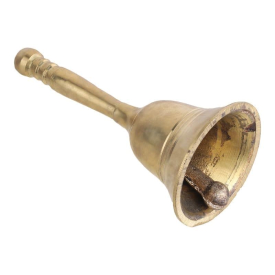 DOKCHAN Brass Plain Bell for Pooja Handcrafted Pure Brass Puja Bell with Sitting Handle for Temple Brass Pooja Bell