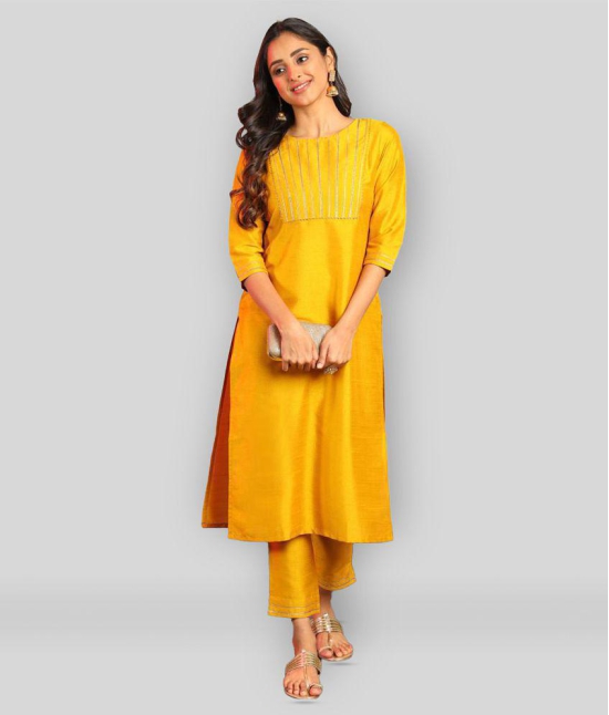 Janasya - Mustard Straight Silk Womens Stitched Salwar Suit ( Pack of 1 ) - XXL